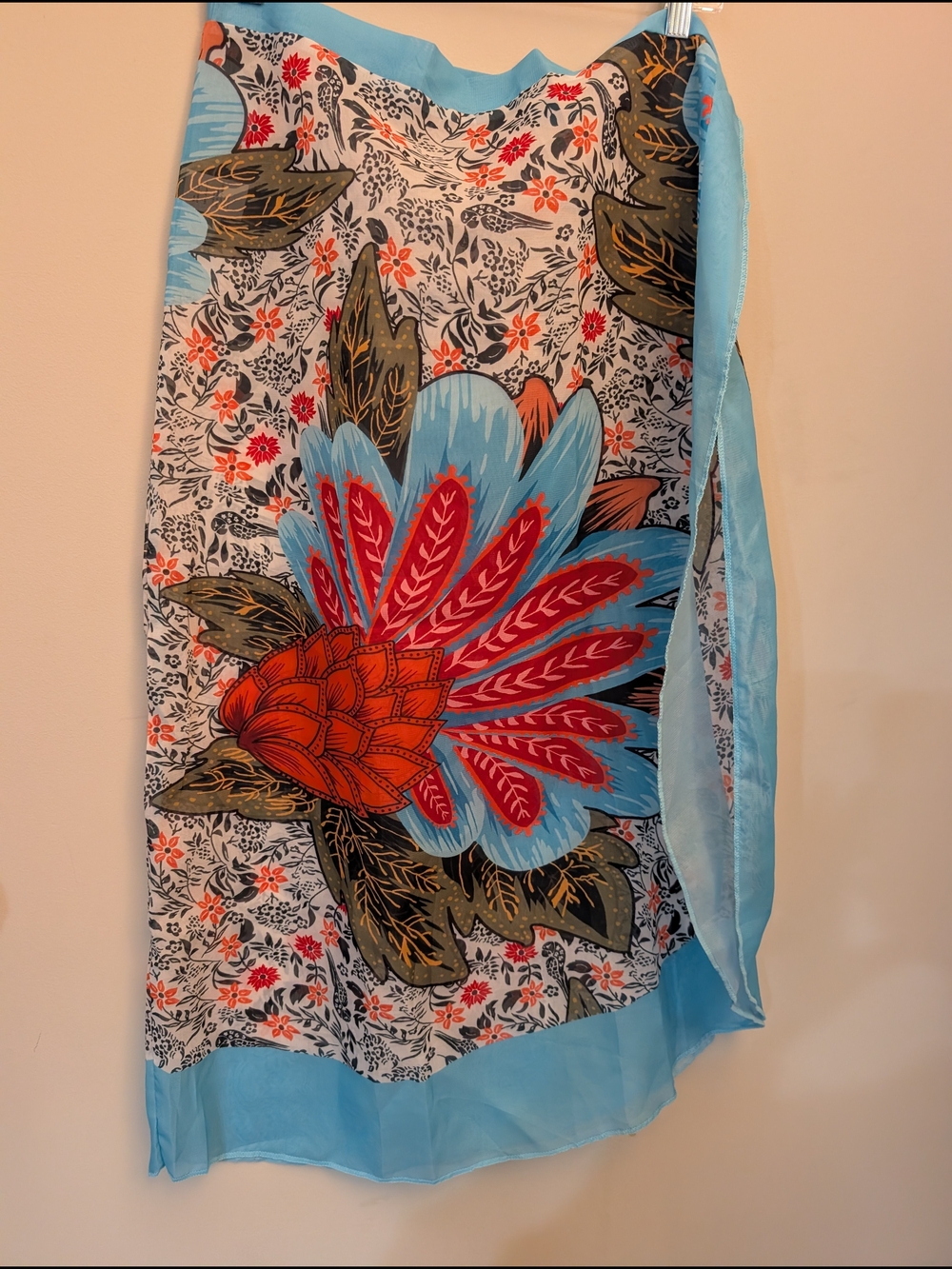 70s Retro Style Floral Wrap Sarong Skirt XL Bold Beach Wear Folk Art Apron - Picture 9 of 12